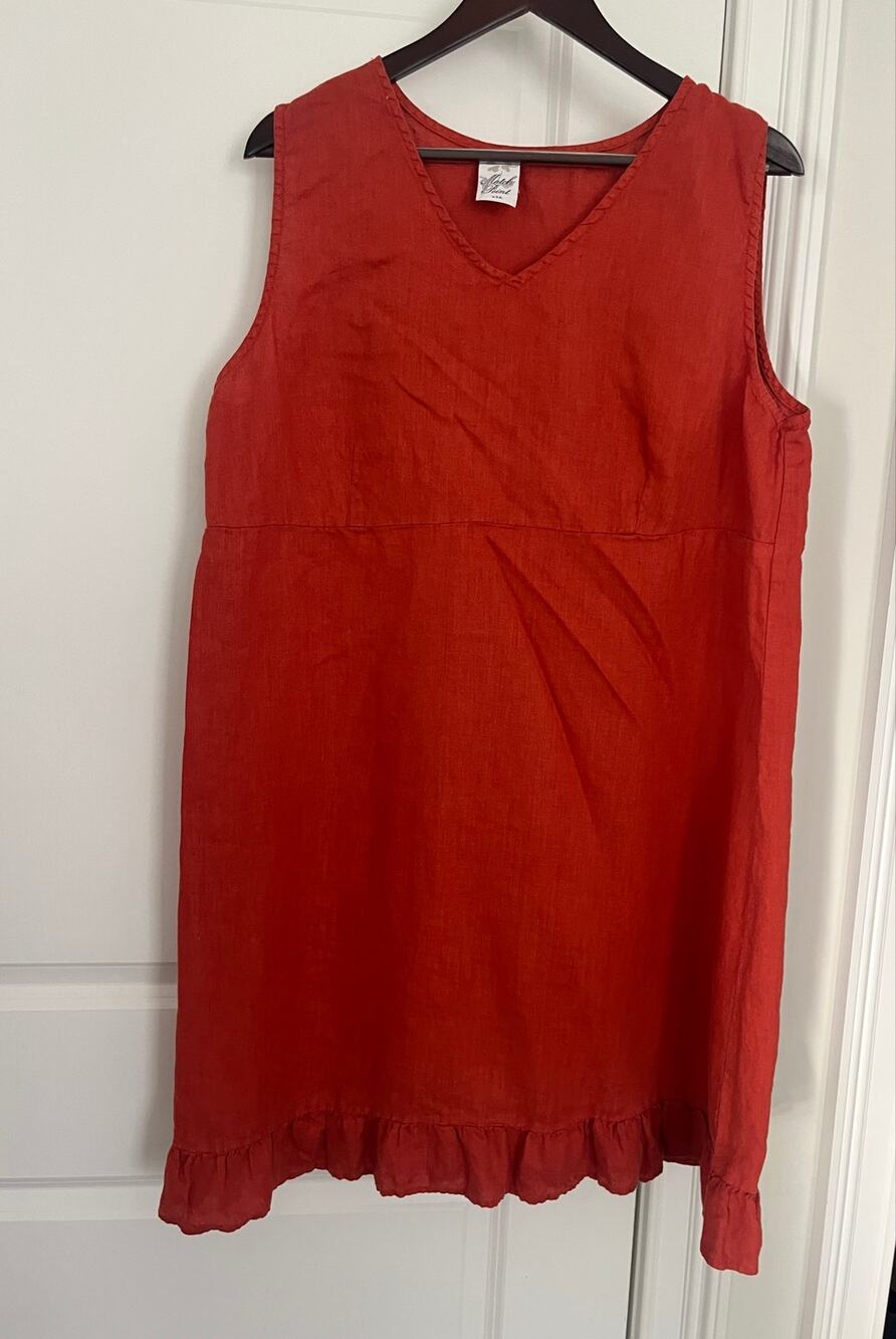 Match Point USA Linen Shift Dress Orange/ rust red Ruffles Womens Sz. XL